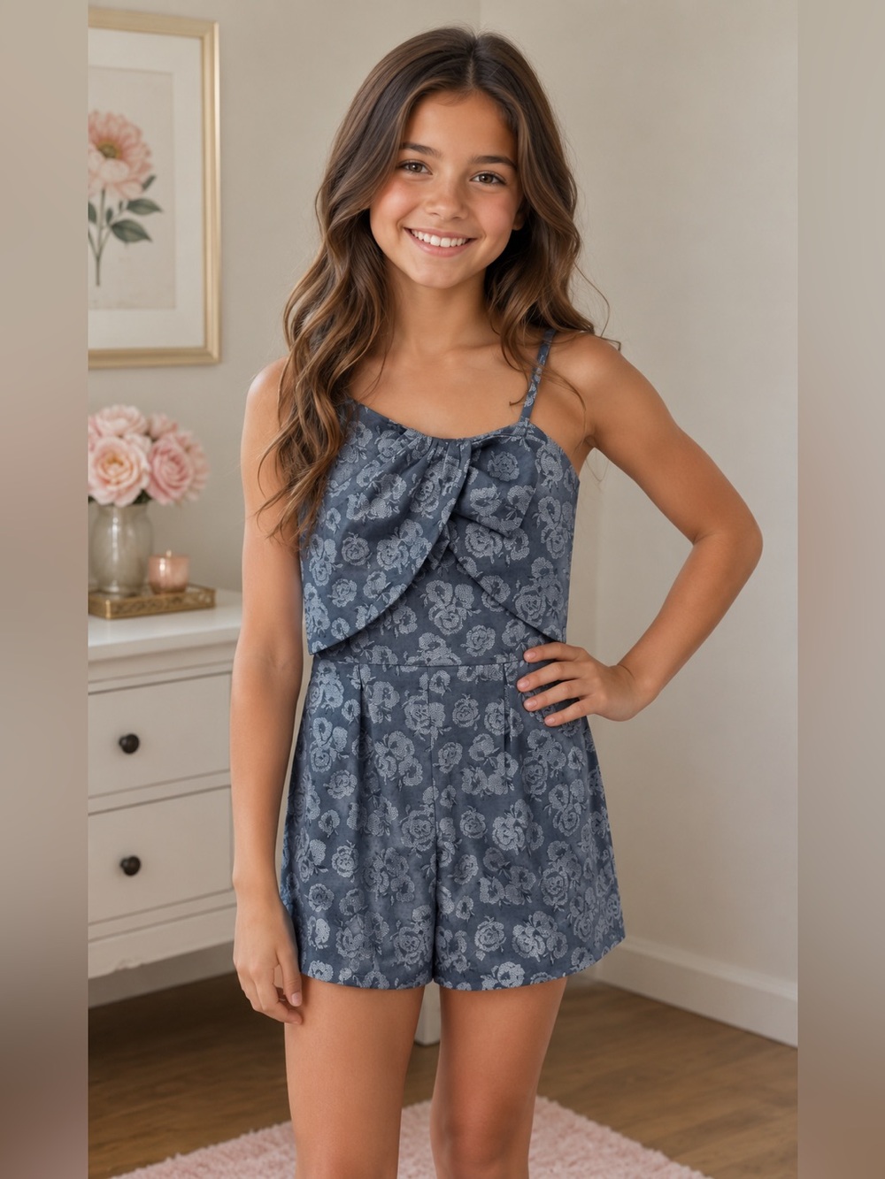 Janie And Jack Girls 12 Jacquard Rose Romper "The Petal Scene"
